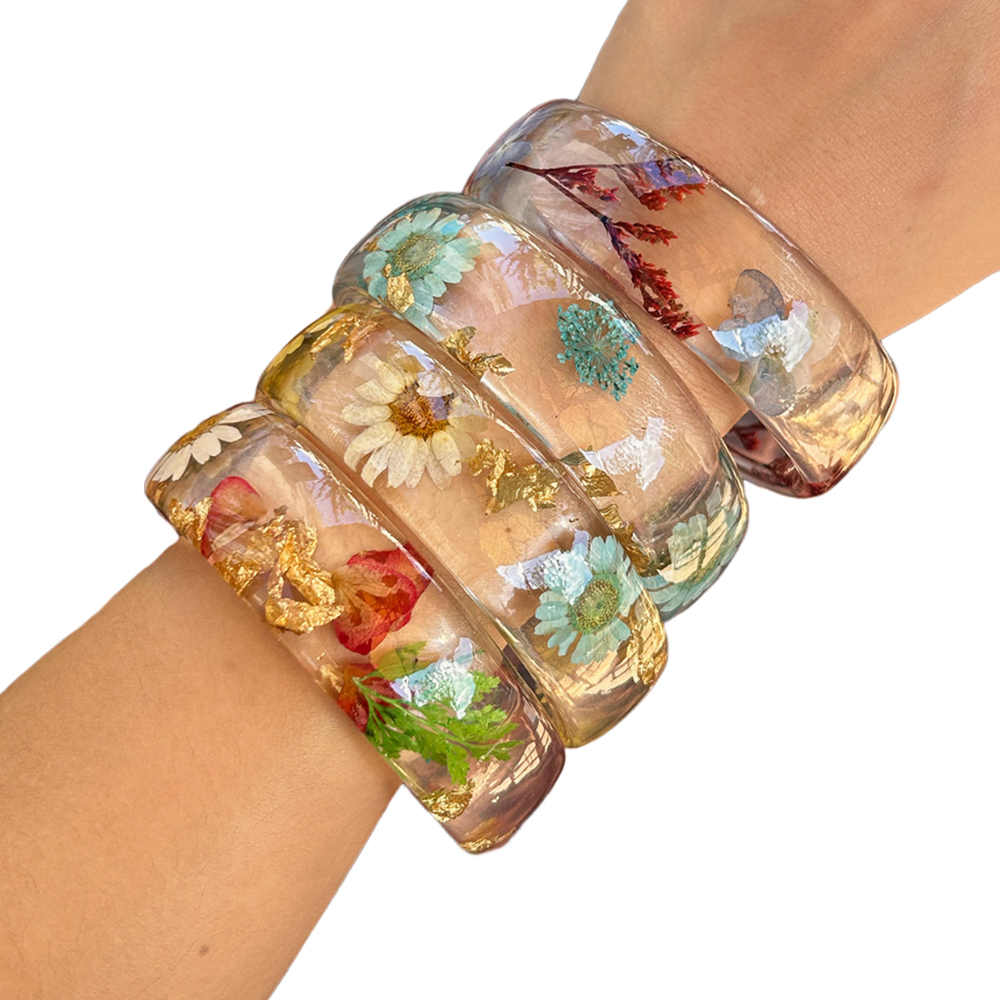 Dried Flower Bulk - Brazalete ancho de acrílico transparente con